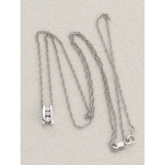 10k White Gold .09ct Diamond Necklace 20" Chain - Picture 3 of 7